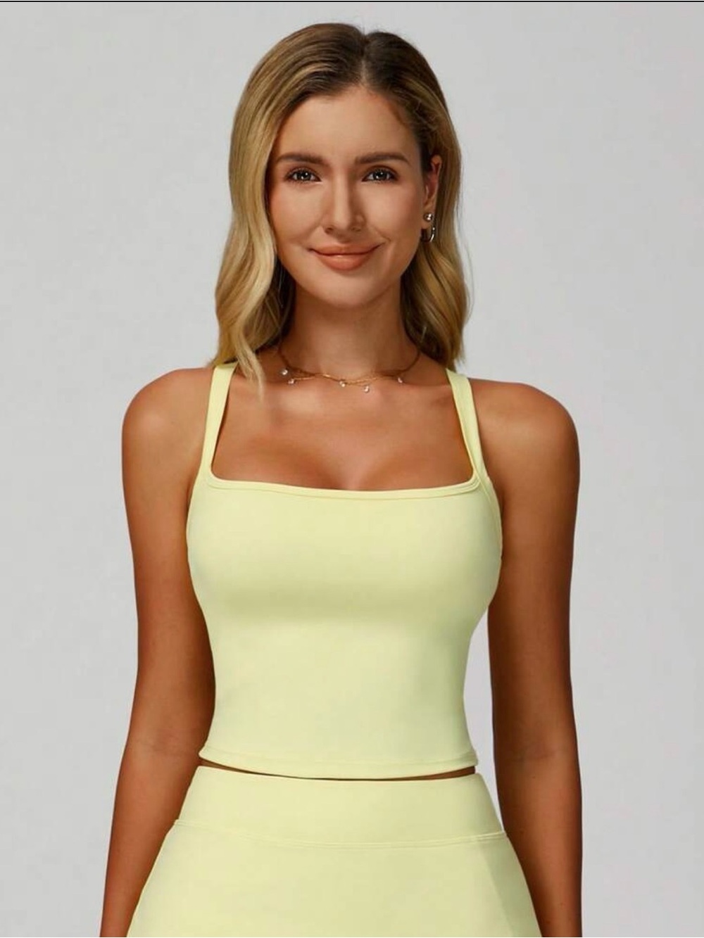 Square Neck Crop Cami in Light Yellow Shelf bra